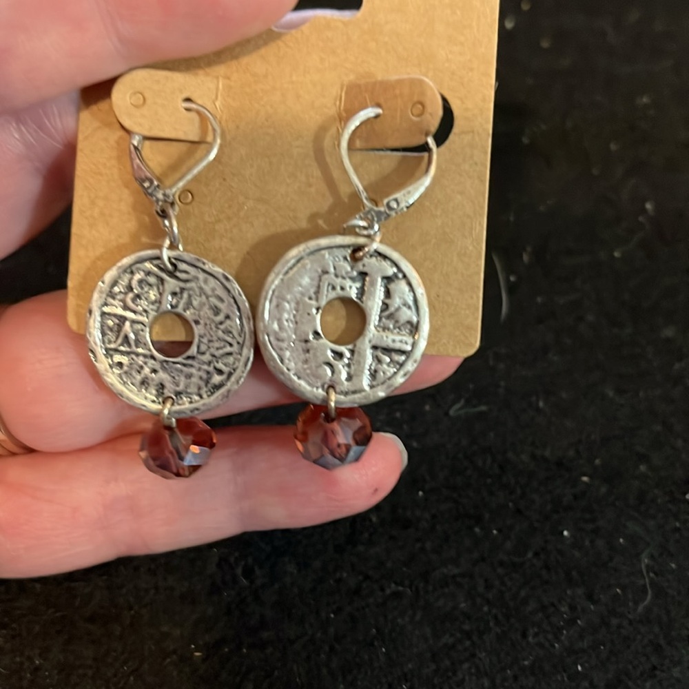 Silver and Purple Dangle Earrings